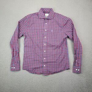 Johnnie O Shirt Mens Small Red Check Button Up Preppy Casual Spread Collar